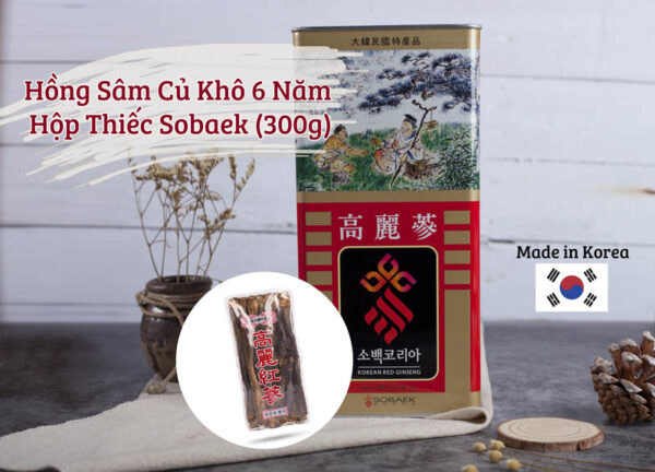 Hồng Sâm Củ Khô 6 Năm Tuổi Hộp Thiếc Sobaek 300g