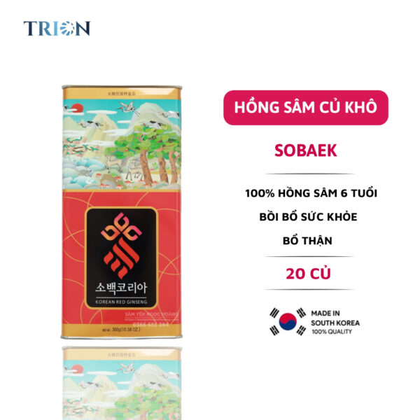 Hồng Sâm Củ Khô 6 Năm Tuổi Hộp Thiếc Sobaek 300g